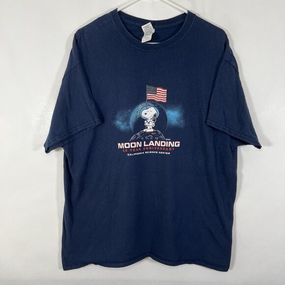 Snoopy Moon Landing Anniversary T Shirt Adult Size XL Navy Blue Gildan Tag USA - Picture 1 of 10